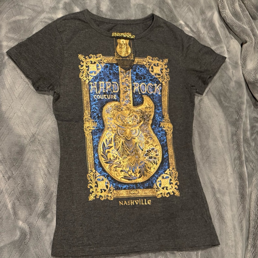 Hard Rock Cafe Gray and Gold Graphic Tee